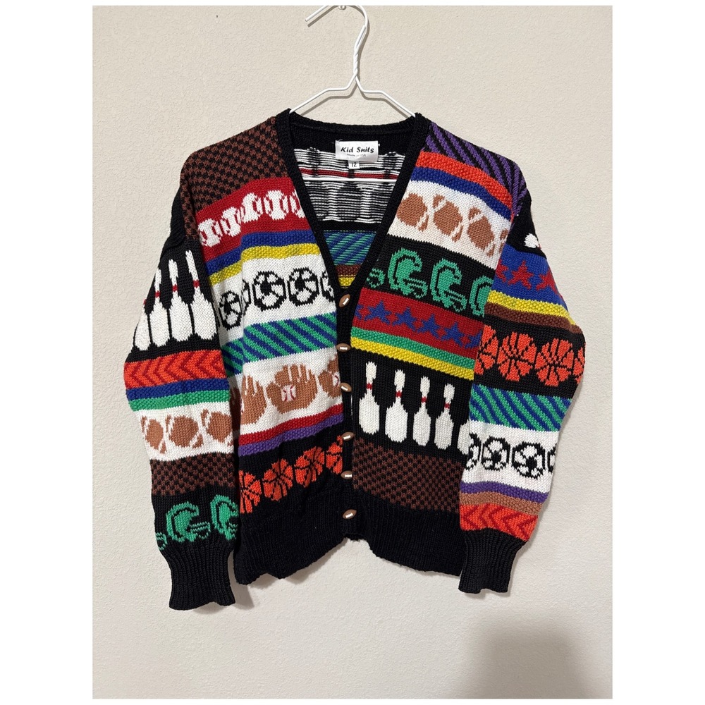 Sports Cotton Knitted Cardigan Youth Size 12 Kid‎ Knits AOP Print Retro Sporty